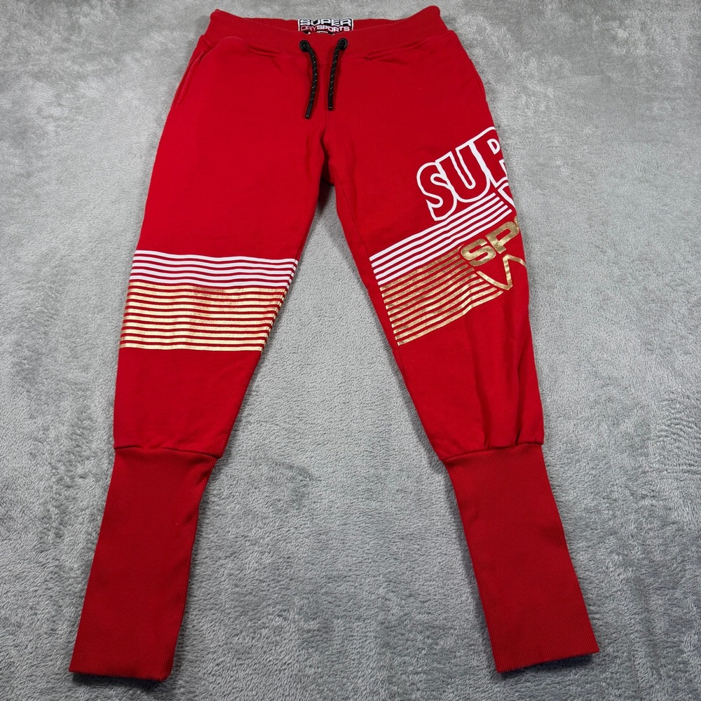 Superdry Sportswear Joggers Womens US 8 Red Graphic Drawstring